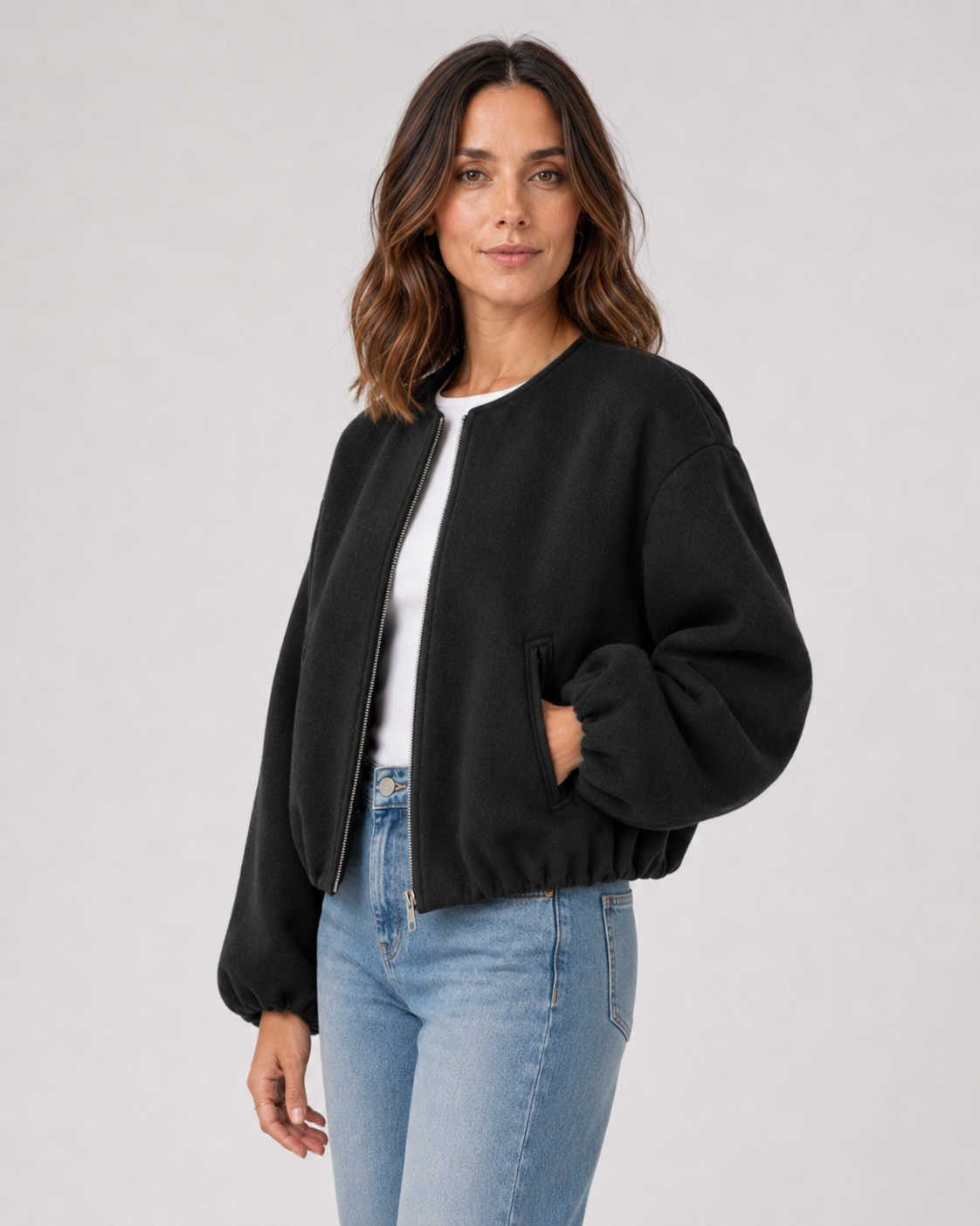 Opal | Cropped Wool Blend Bomber Jacket