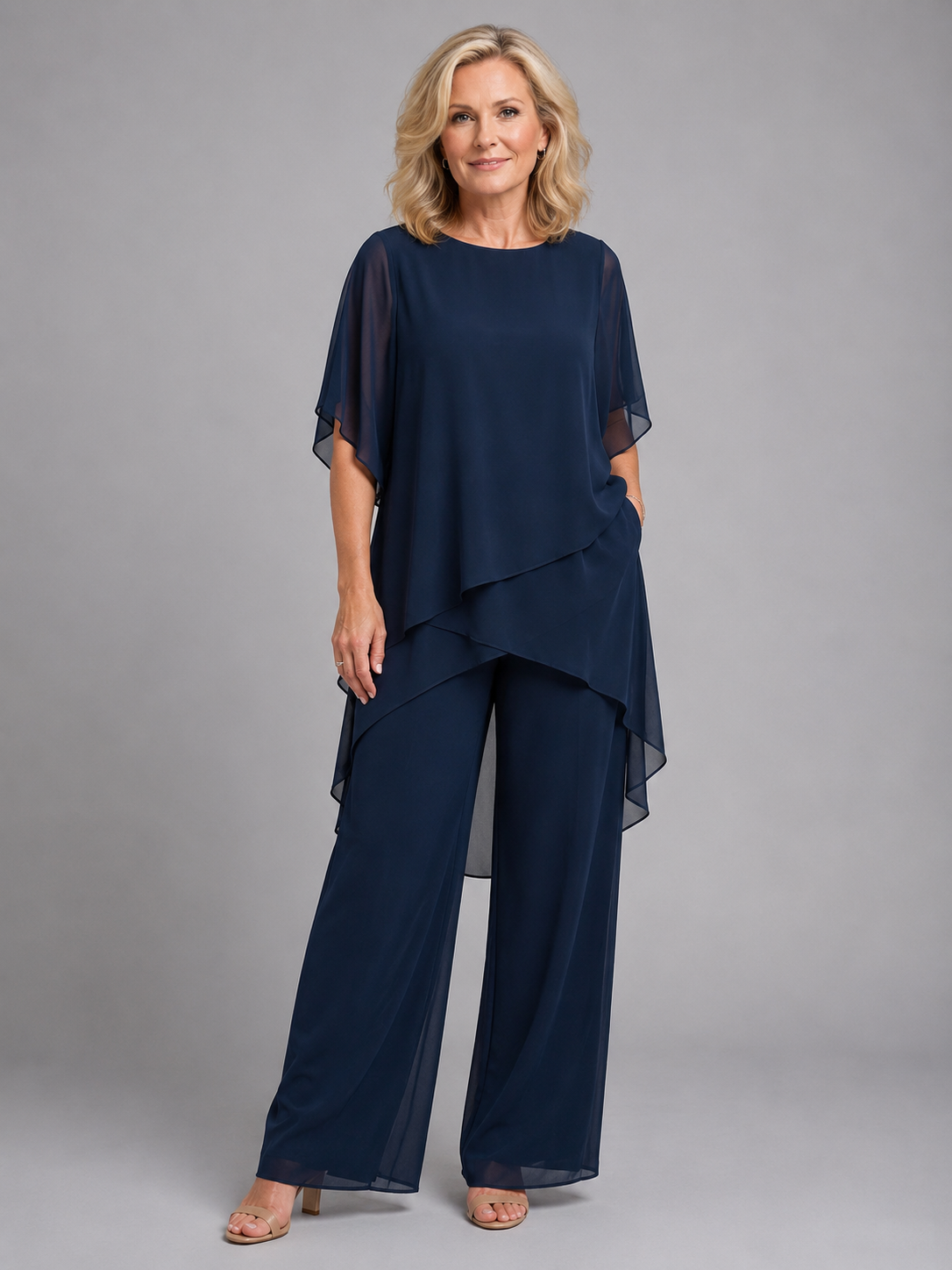 Romy | Asymmetric Layered Chiffon Wide-Leg Set