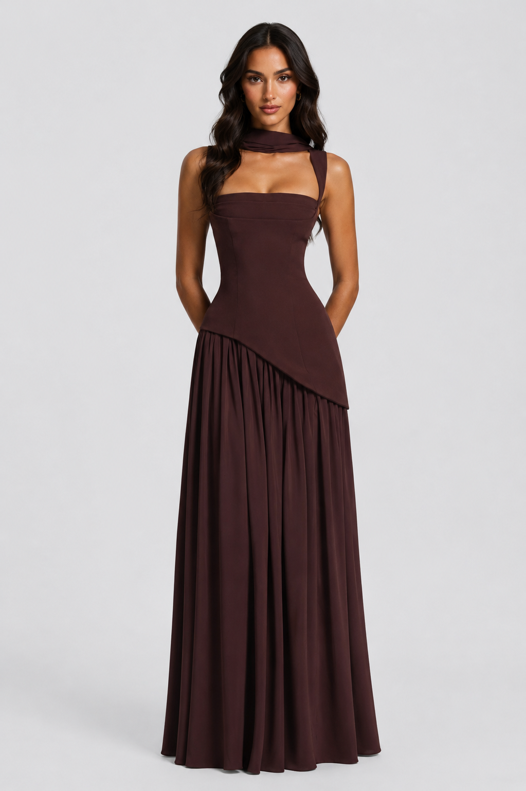 Ines | Sculpted Draped Satin Feel Maxi Dress