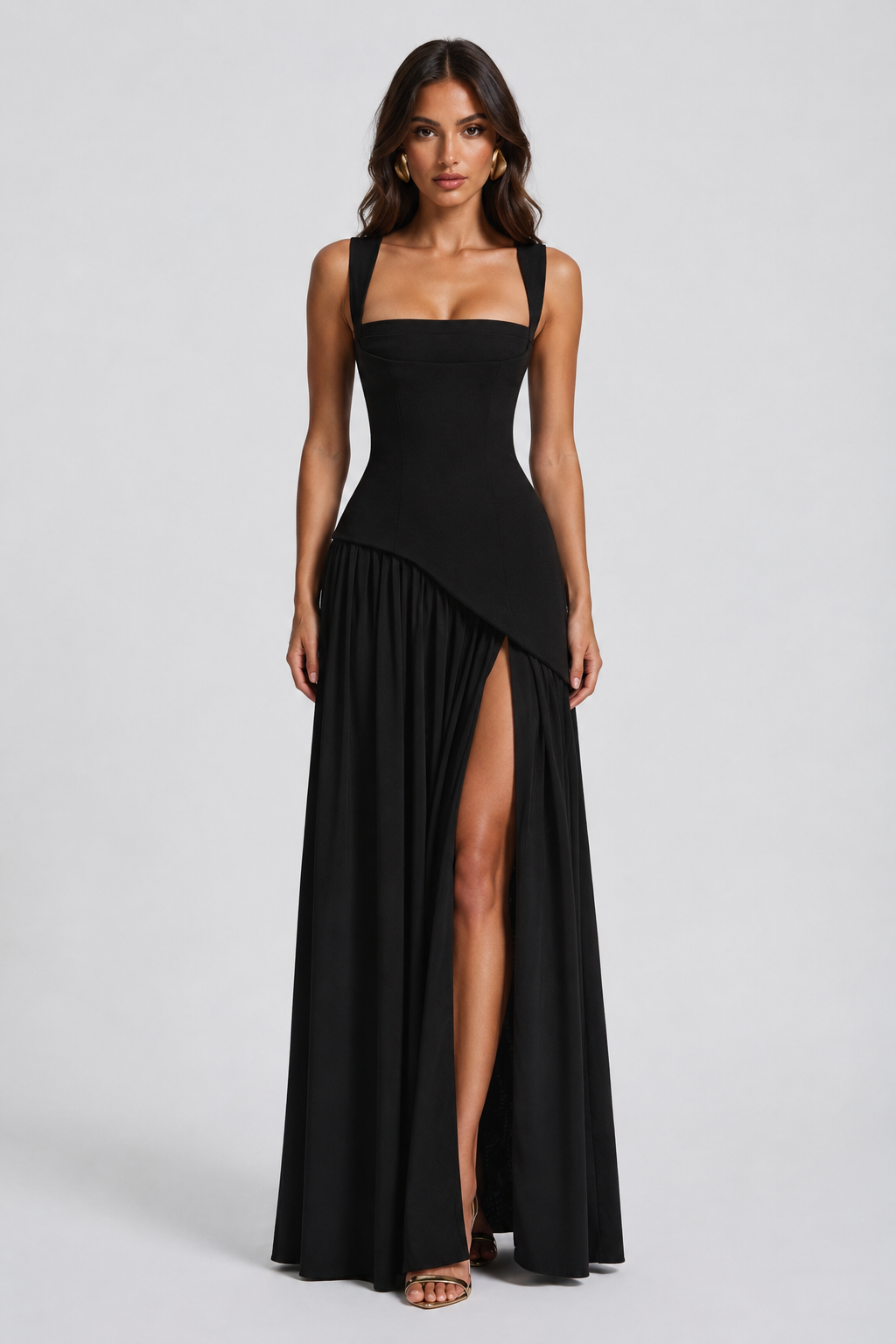 Ines | Sculpted Draped Satin Feel Maxi Dress