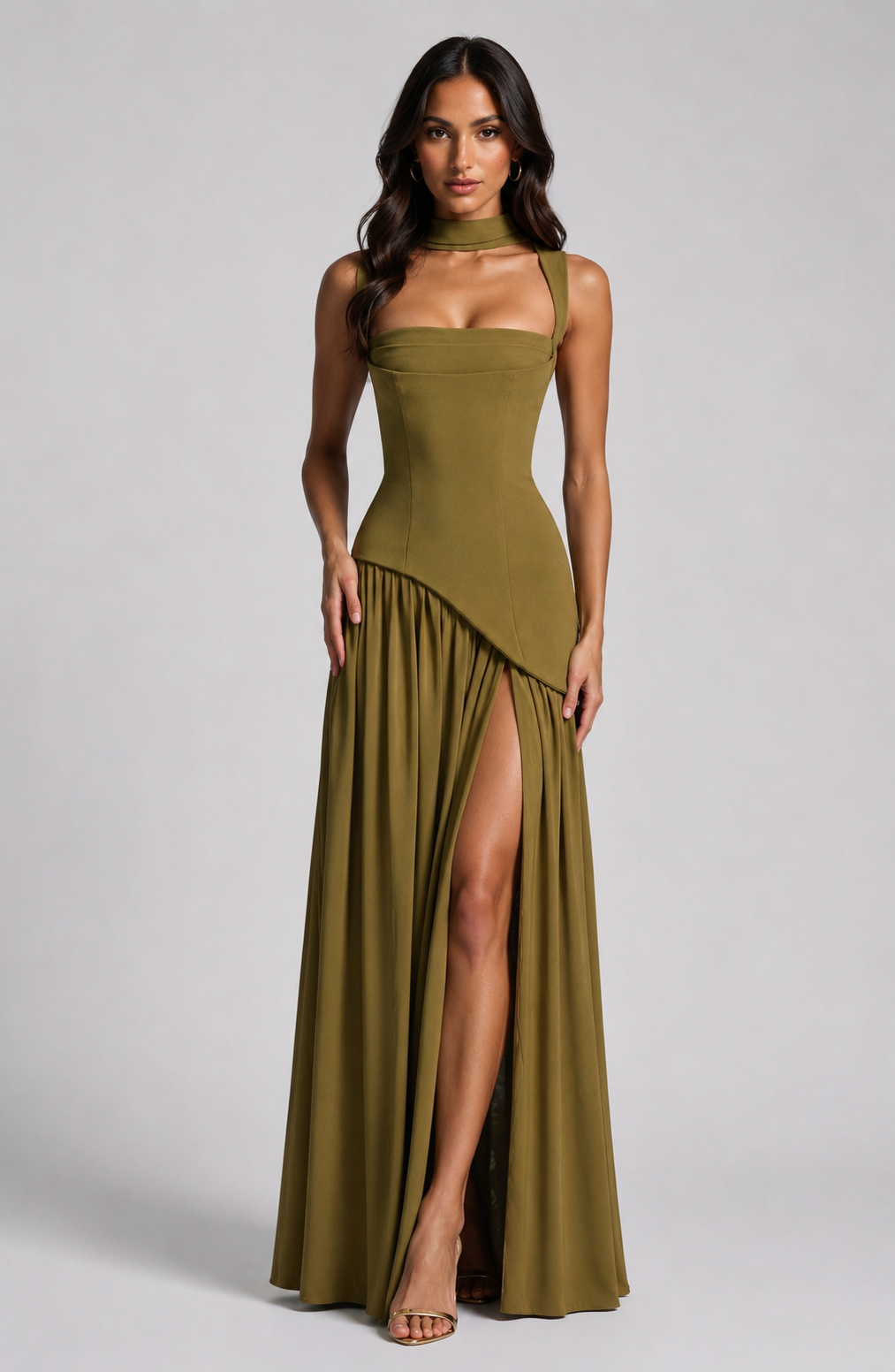 Ines | Sculpted Draped Satin Feel Maxi Dress