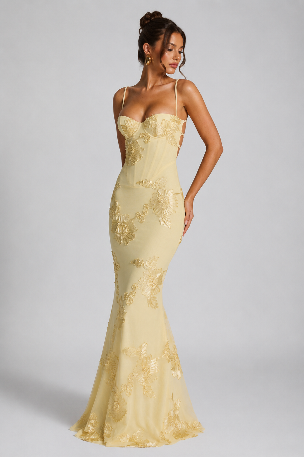 Salma | Floral Embroidered Corset Maxi Dress