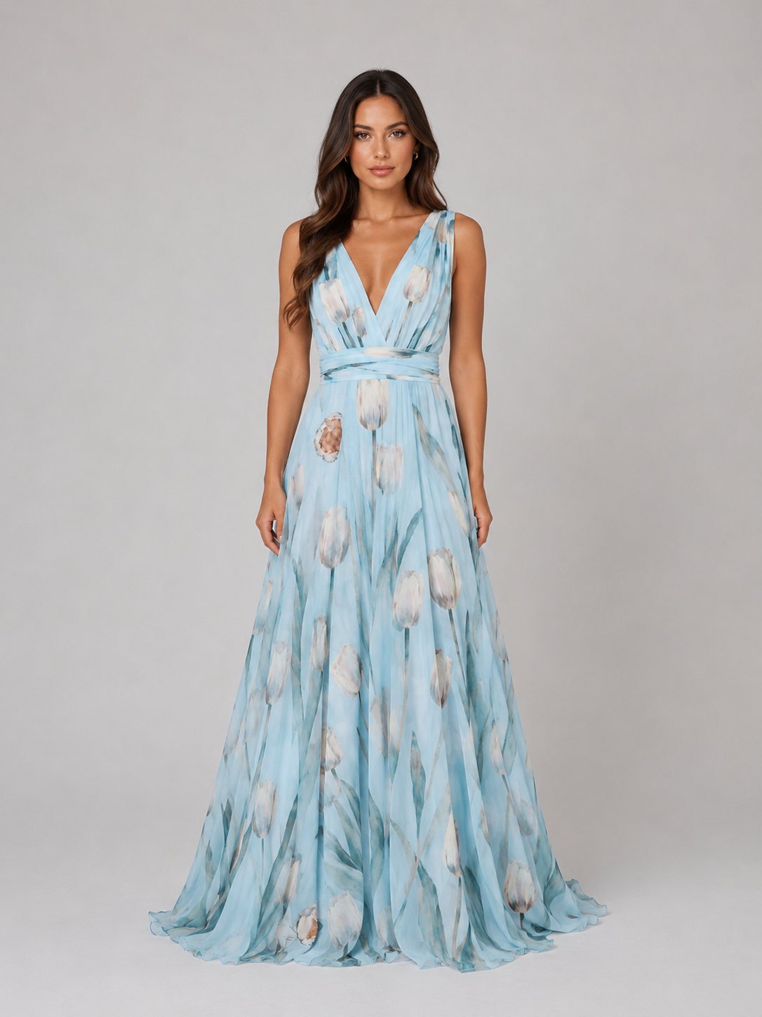 Juliette | Floral V-Neck Cinched Waist Maxi Dress