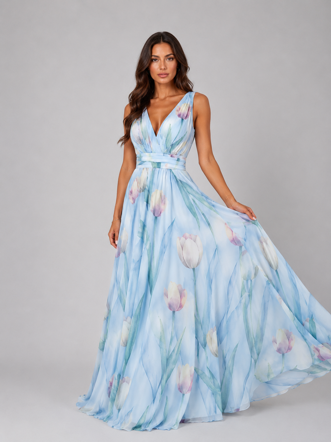 Juliette | Floral V-Neck Cinched Waist Maxi Dress