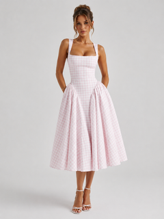 Verity | Sculpted Waist Full Skirt Gingham Midi Dress