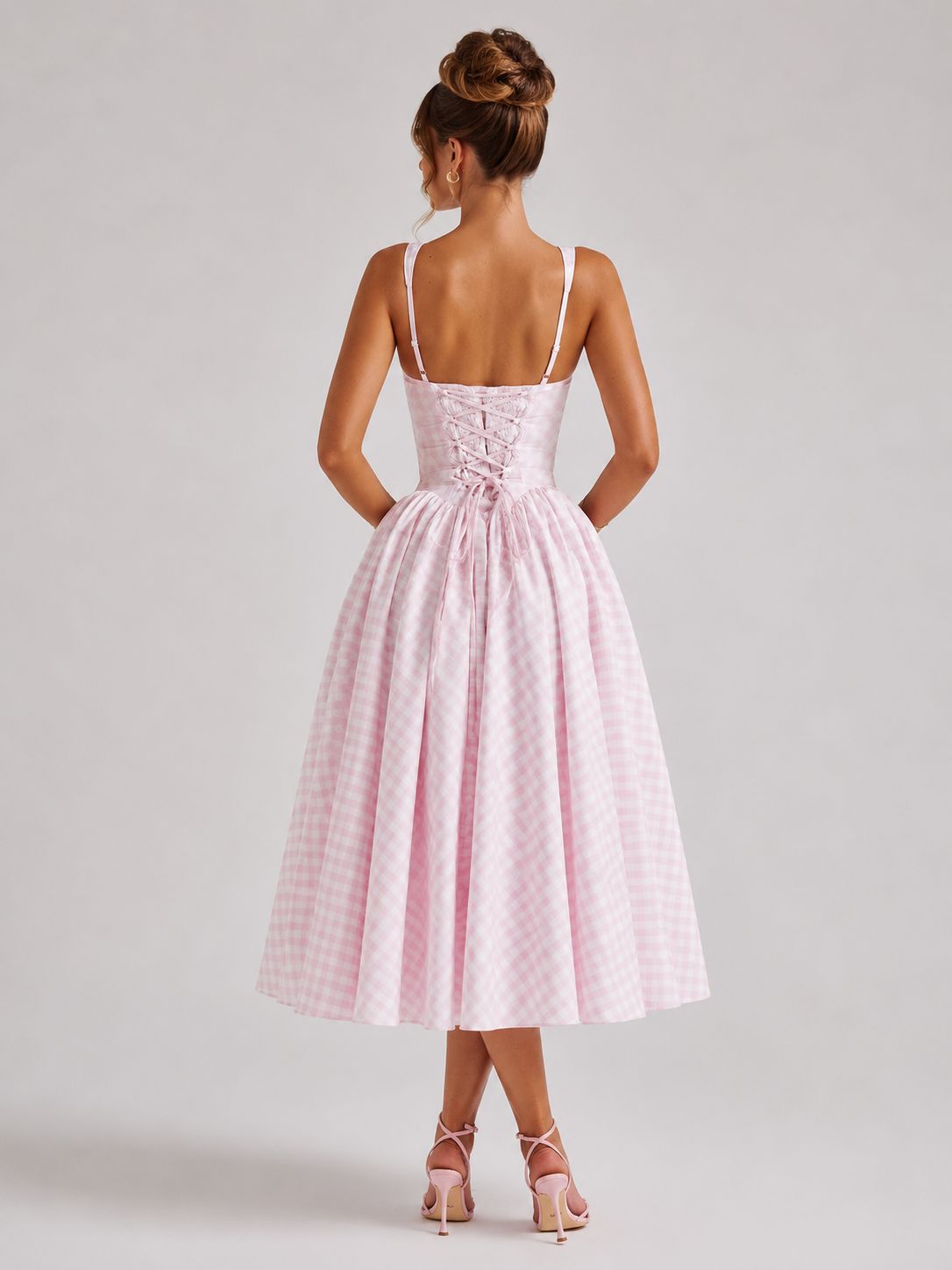 Verity | Sculpted Waist Full Skirt Gingham Midi Dress