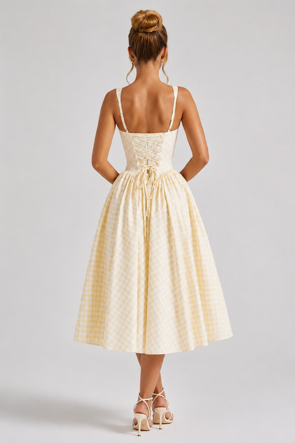 Verity | Sculpted Waist Full Skirt Gingham Midi Dress
