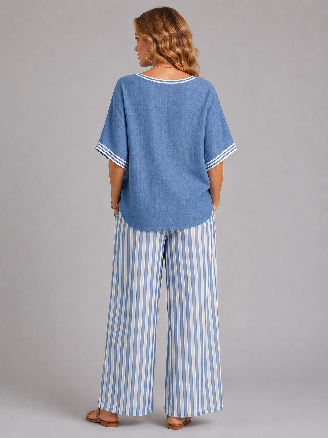 Imogen | Linen-Look V-Neck Wide-Leg Two-Piece Set