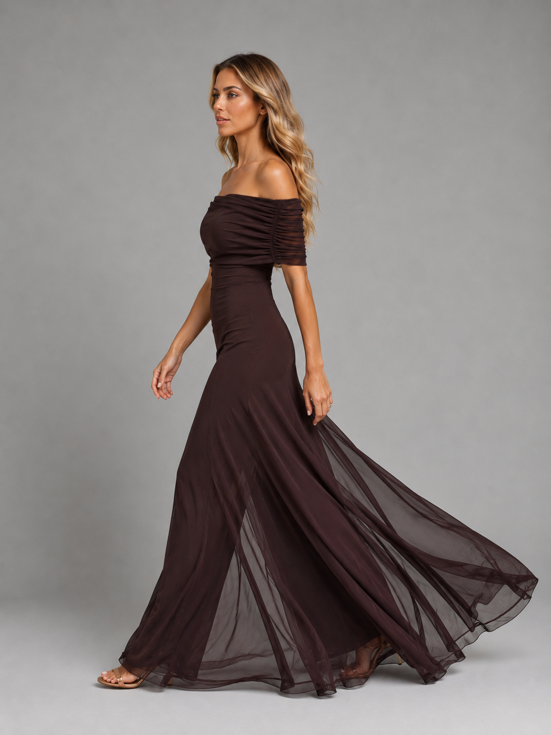 Tatum | Off-Shoulder Flowy Chiffon Maxi Dress