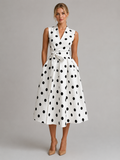 Dahlia | Sleeveless V-Neck Polka Dot Midi Dress