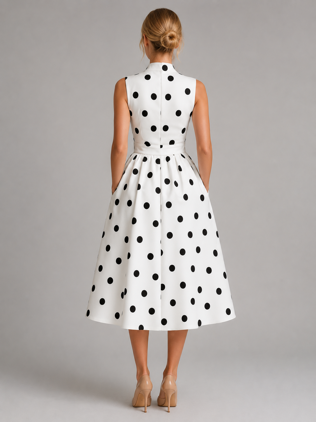 Dahlia | Sleeveless V-Neck Polka Dot Midi Dress