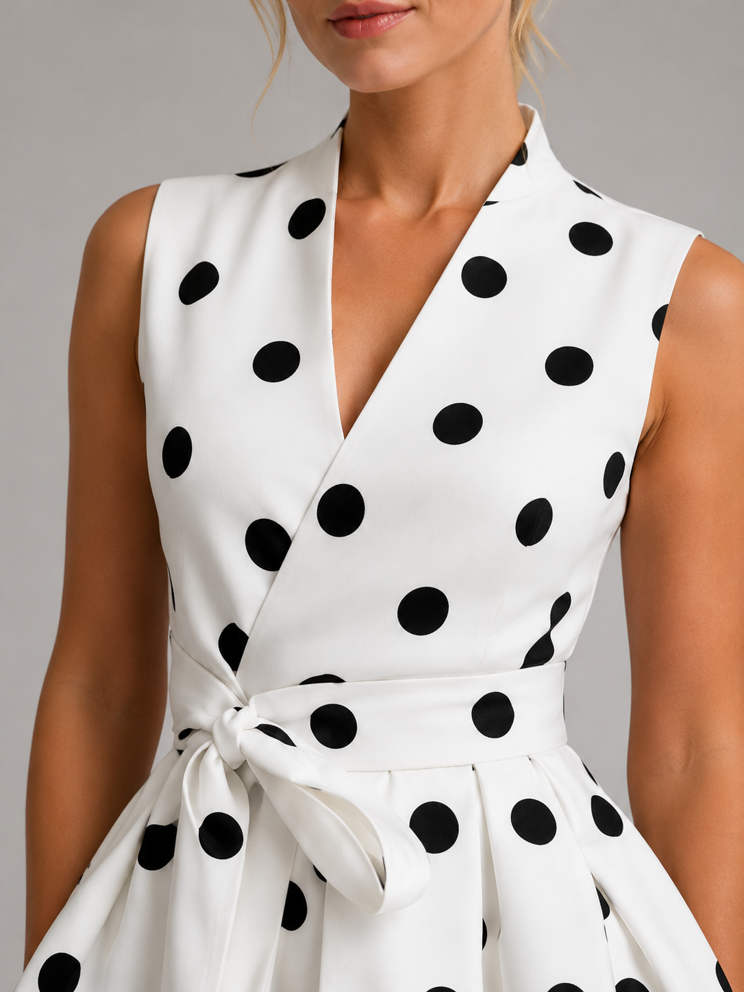 Dahlia | Sleeveless V-Neck Polka Dot Midi Dress