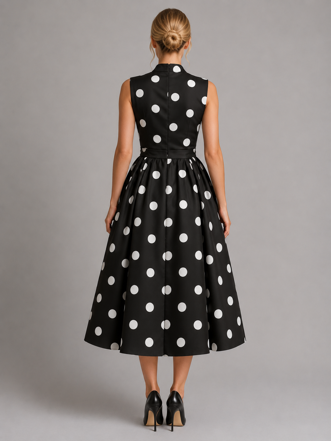 Dahlia | Sleeveless V-Neck Polka Dot Midi Dress
