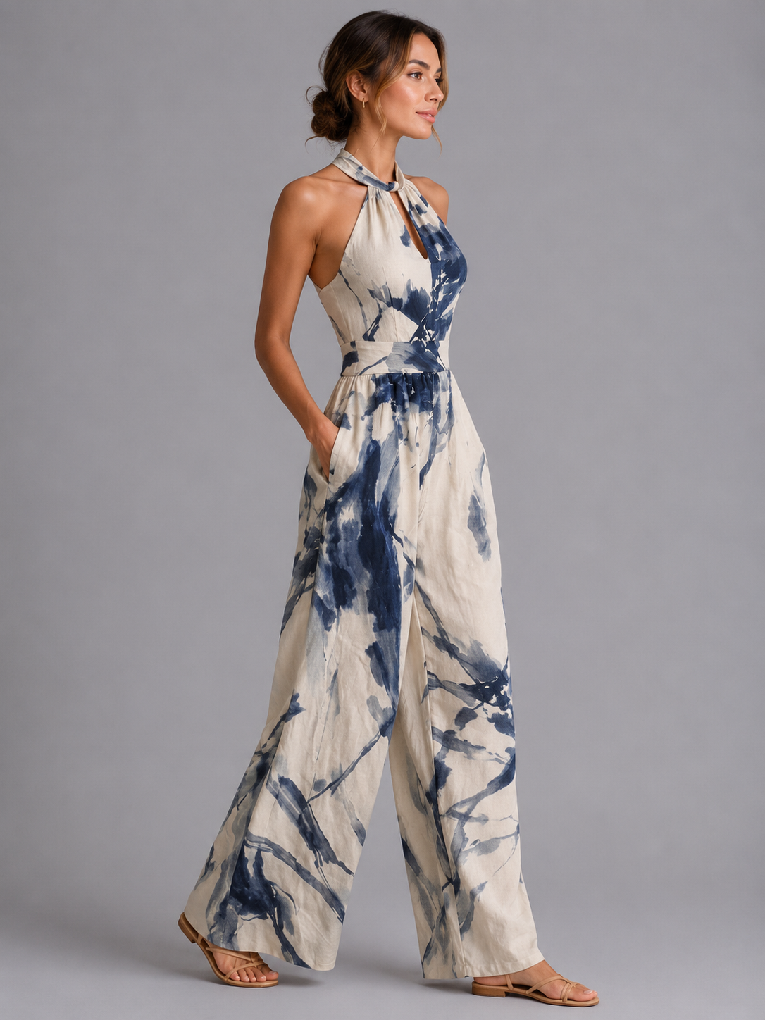 Soraya | Printed Halter Wide-Leg Jumpsuit