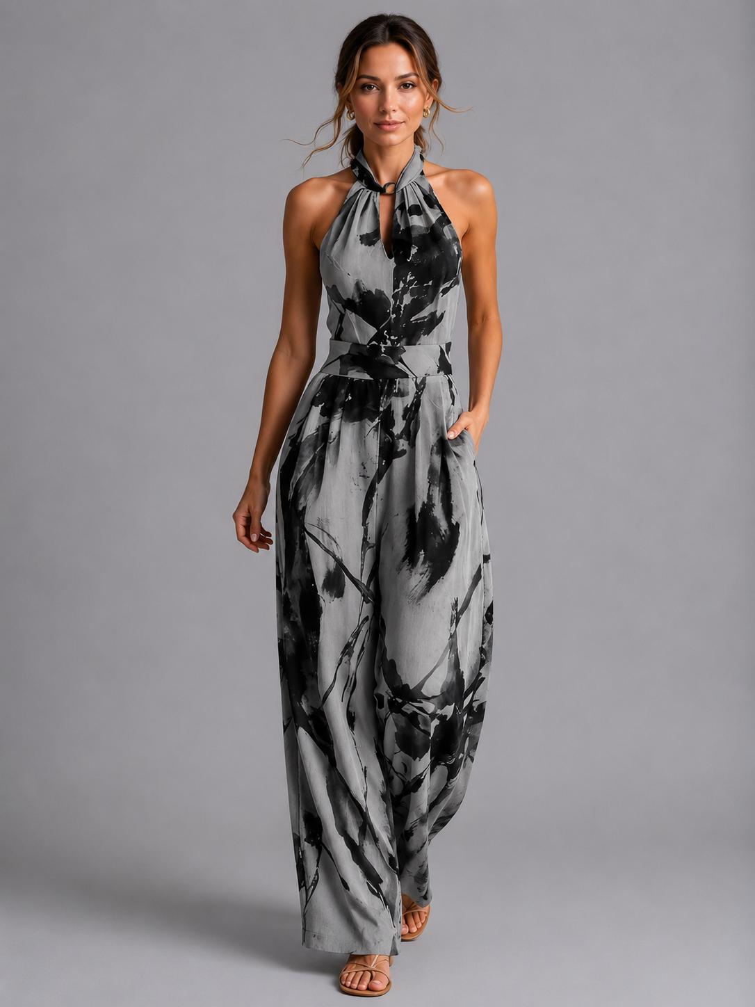 Soraya | Printed Halter Wide-Leg Jumpsuit