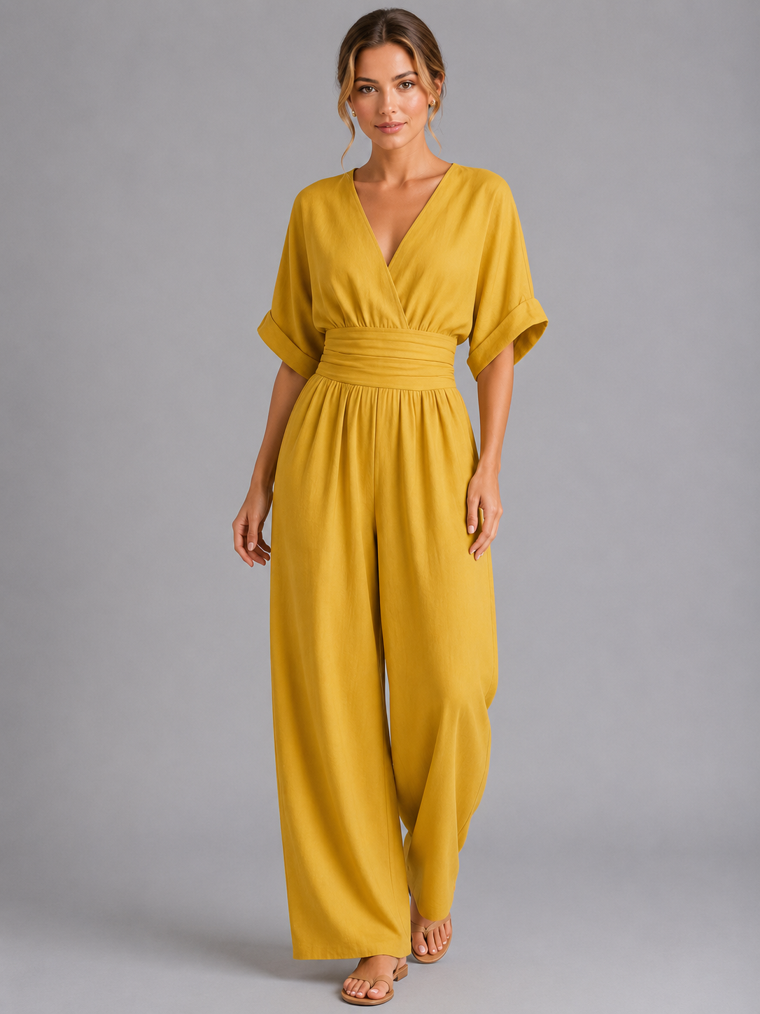 Reva | Cinched Waist Wide-Leg Jumpsuit