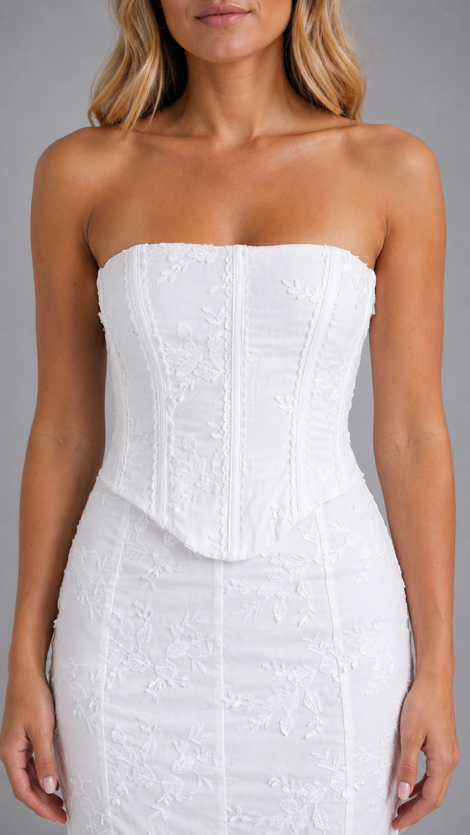Delphine | Strapless Lace Corset Maxi Dress