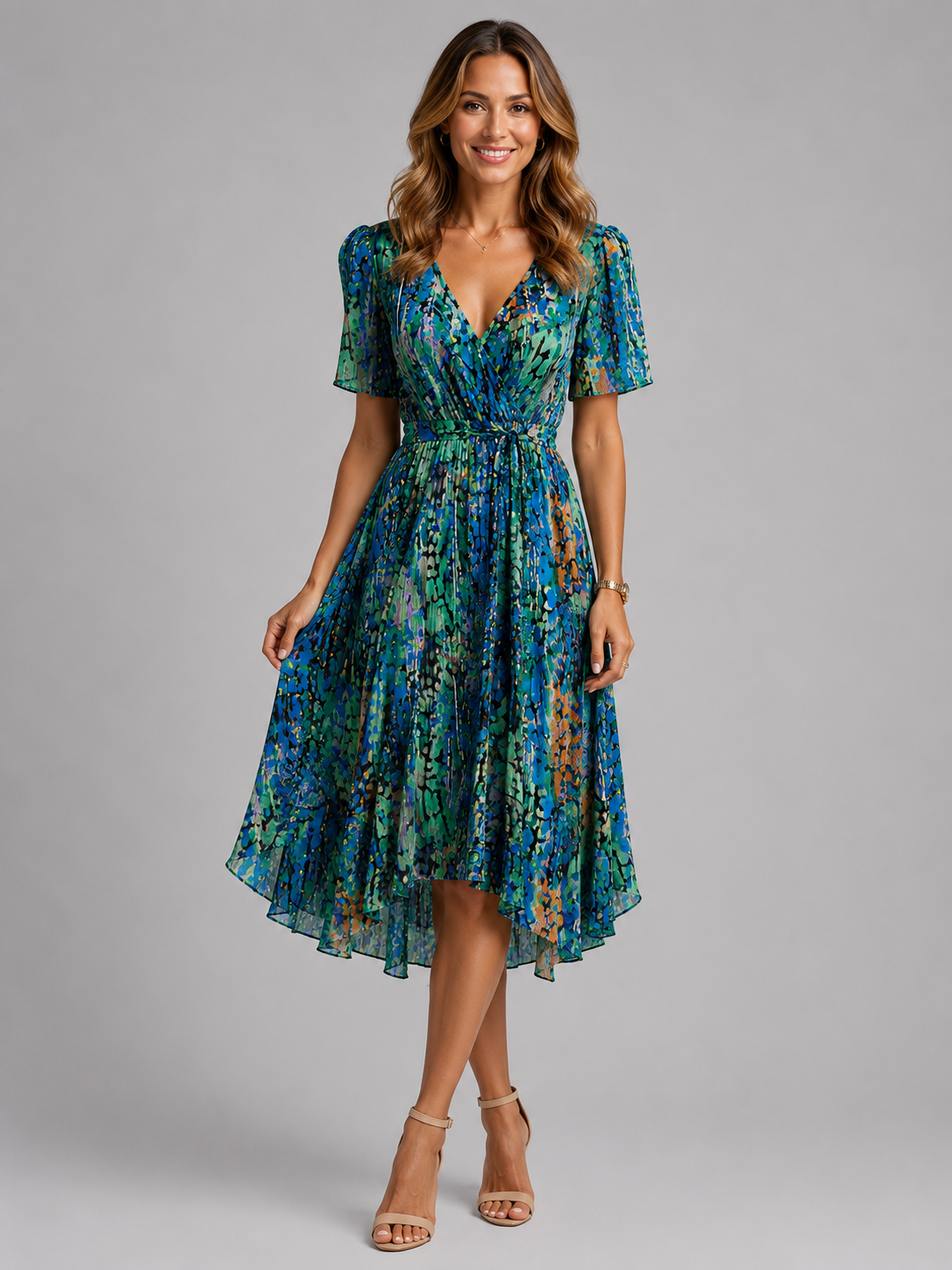 Anouk | V-Neck Printed Midi Dress