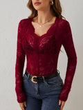Elodie | Slim-Fit V-Neck Lace Long Sleeve Top