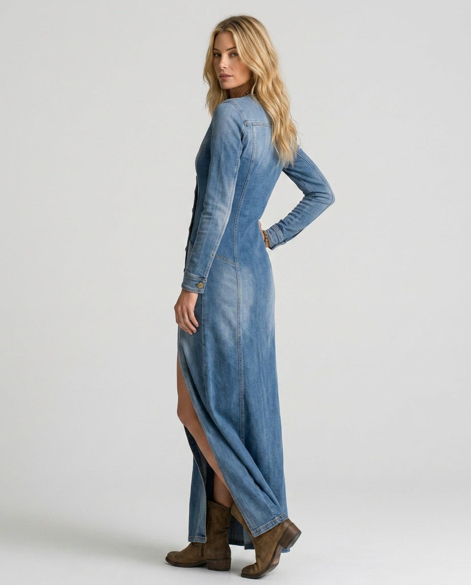 Opal | Button-Front Denim Maxi Dress