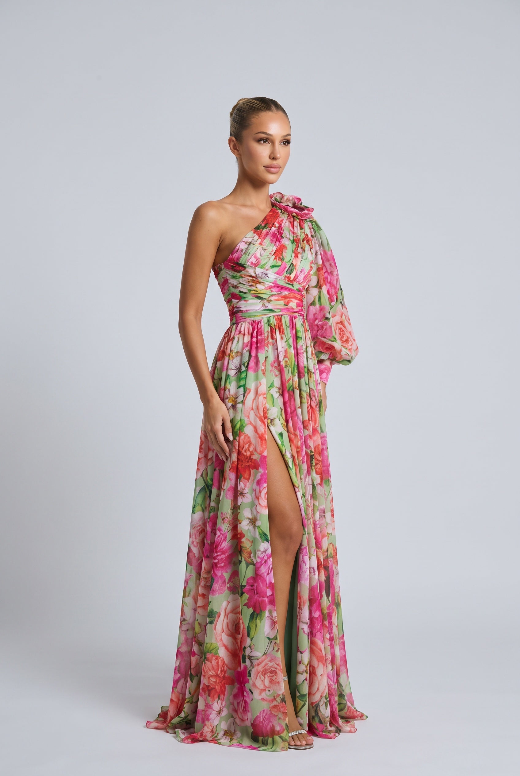 Seraphina | One-Shoulder Floral Split Maxi Dress