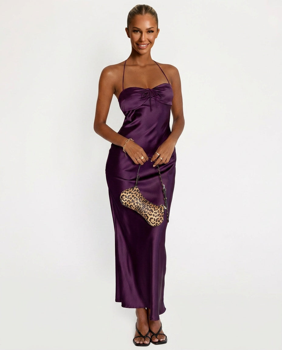 Giselle | Halter Neck Plum Maxi Dress