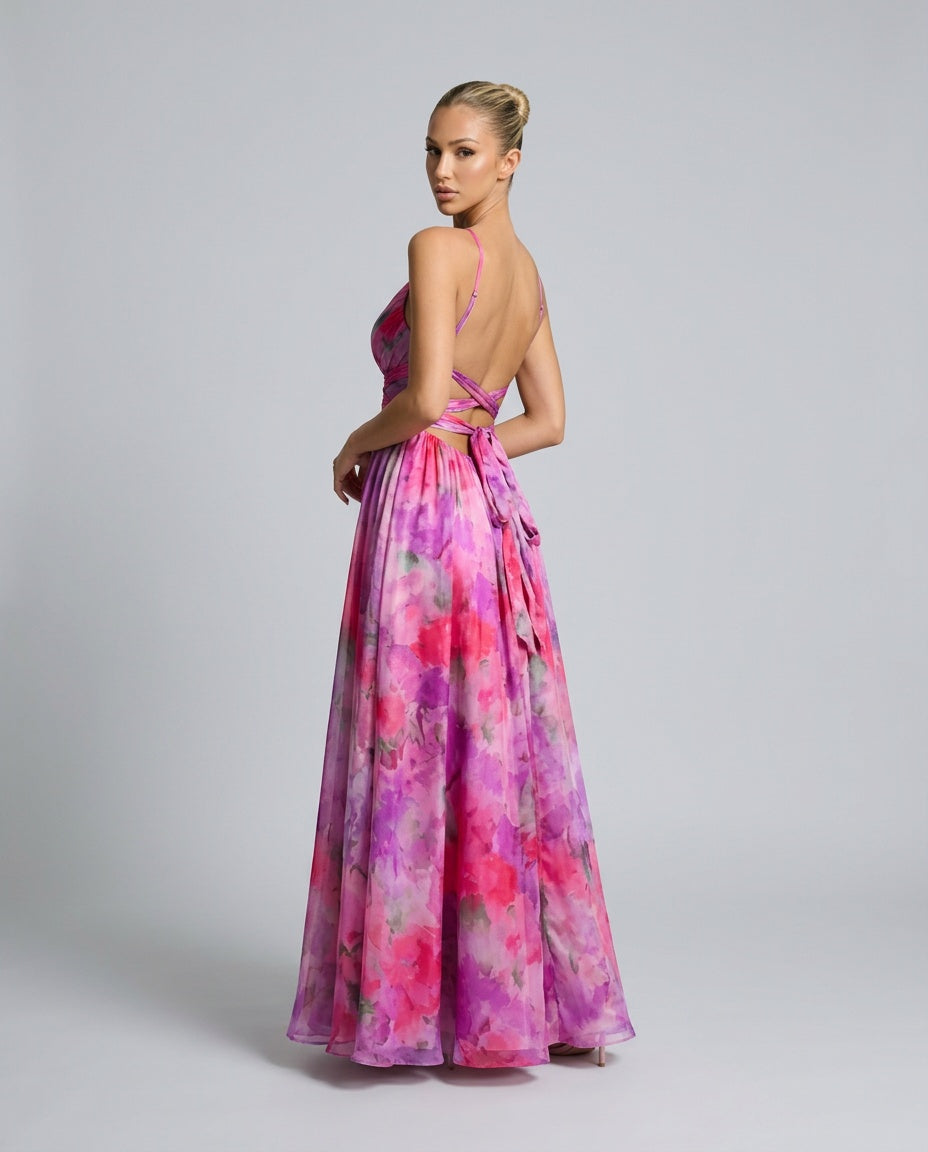 Liv | Pleated Open-Back Spaghetti Strap Maxi Dress