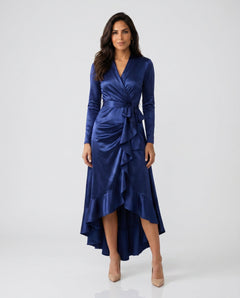 Priya | Glossy Ruffle Detail Maxi Dress