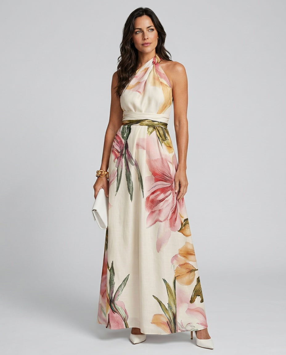 Adriana | Halter Neck Flowing Skirt Maxi Dress