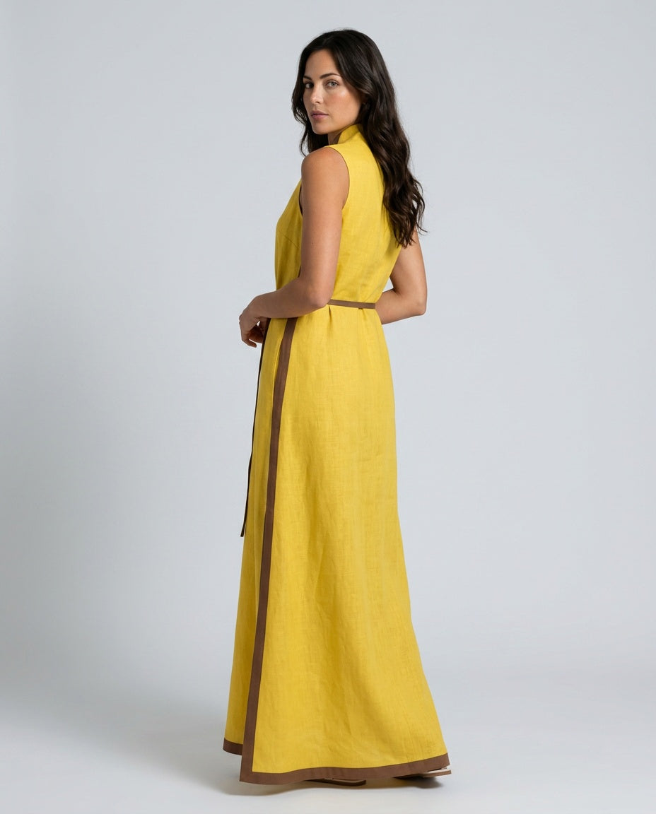 Ines | Sleeveless Contrasting Trim Midi Dress