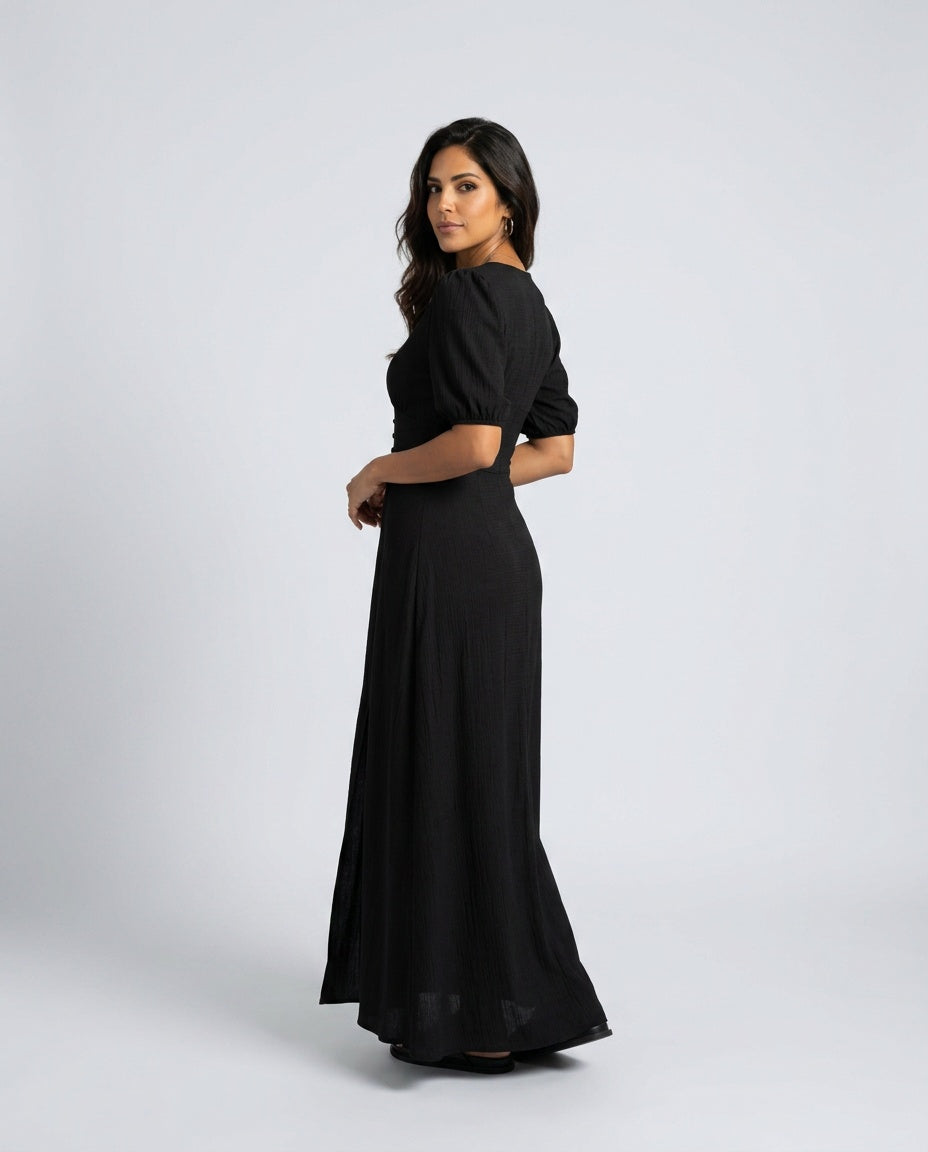 Cleo | Puff Sleeve Fitted Maxi Dress