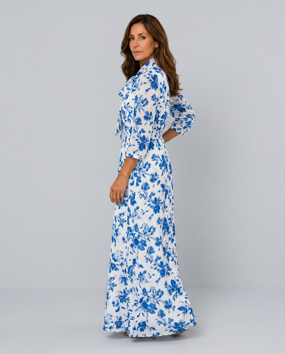 Fernanda | Floral Print Long Sleeve Belted Maxi Dress