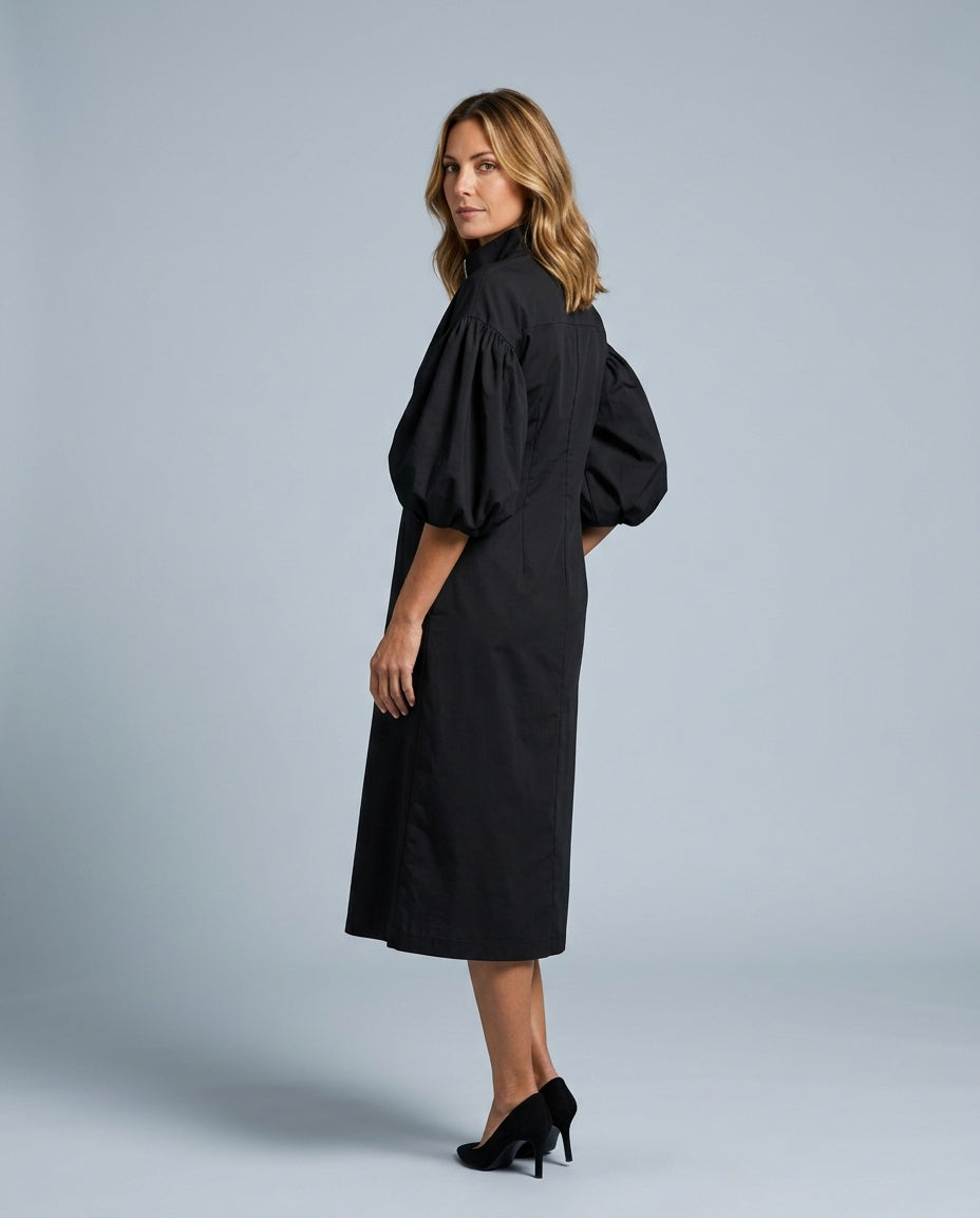 Astrid | Puff Sleeve High Neck Midi Dress