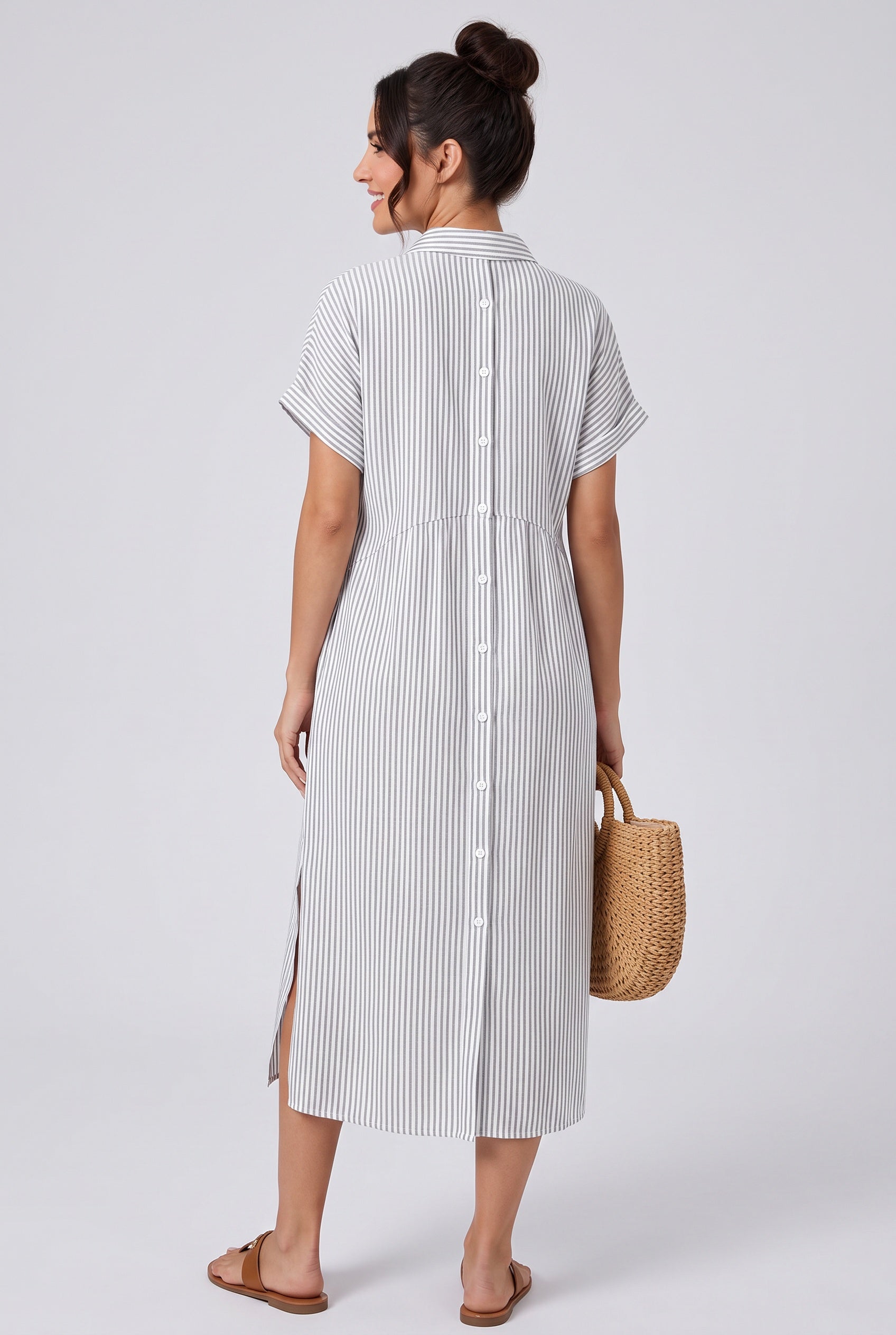 Riley | Striped Button-Up Midi Shirt Dress