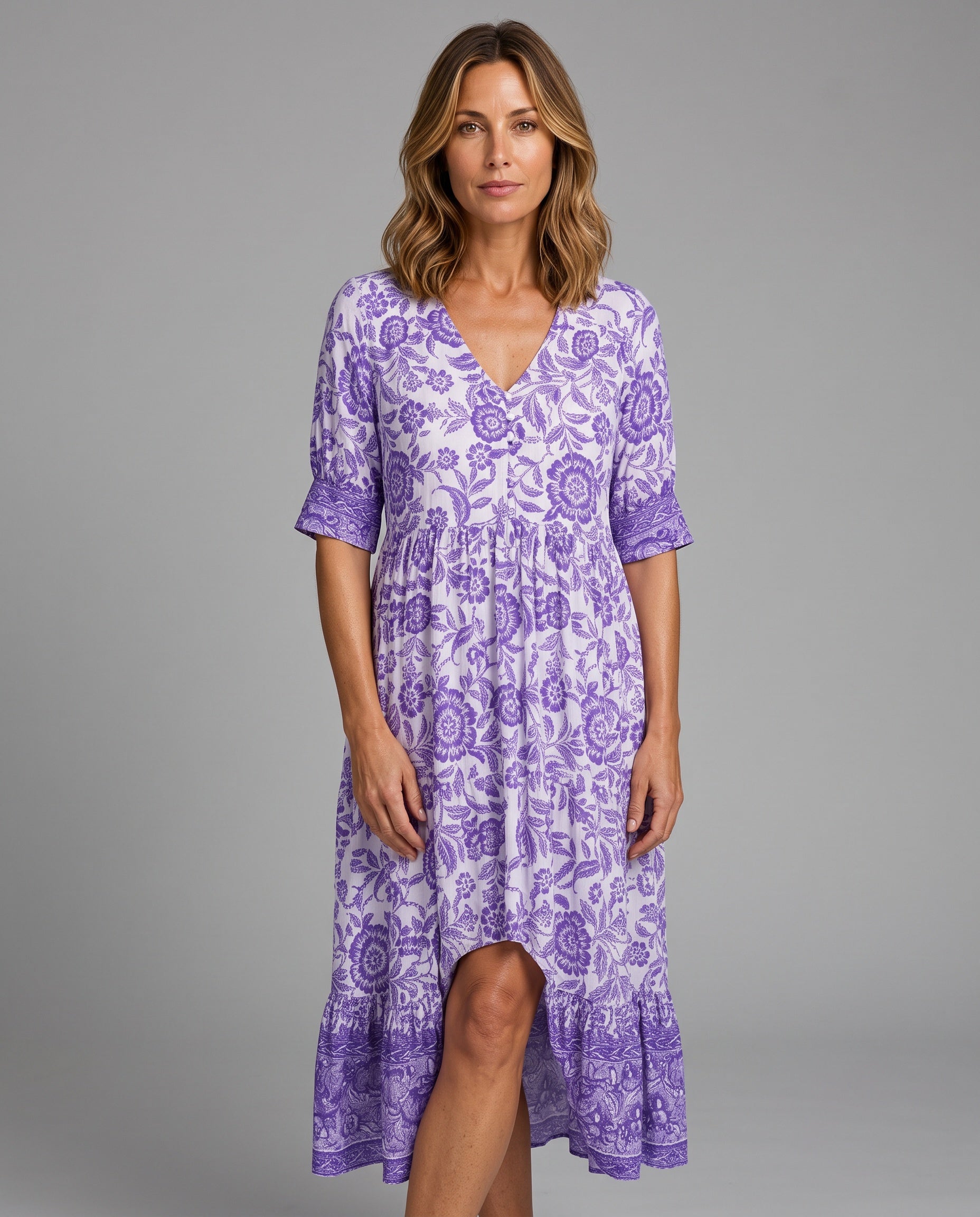 Soraya | Tiered Block Print Boho Midi Dress