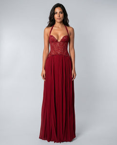 Seraphina | Sweetheart Lace Splicing Pleated Maxi Dress