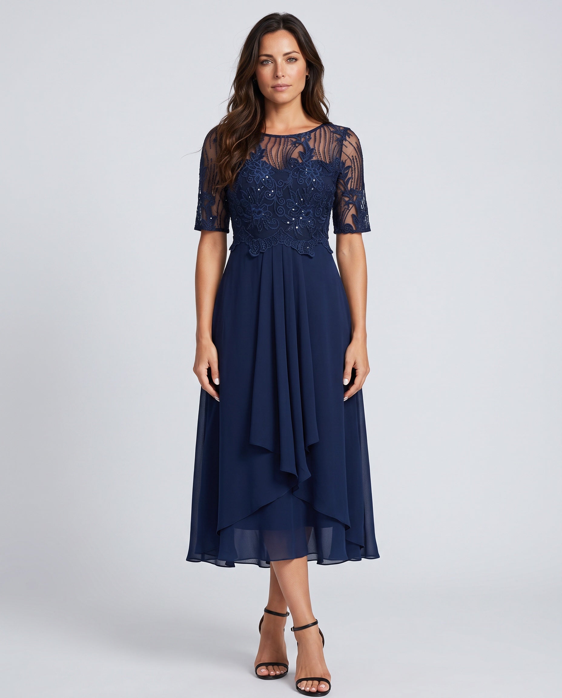 Maeve | Lace Panel Midi Dress