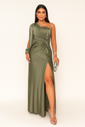 Yolina | One-Shoulder Satin Cocktail Maxi Dress