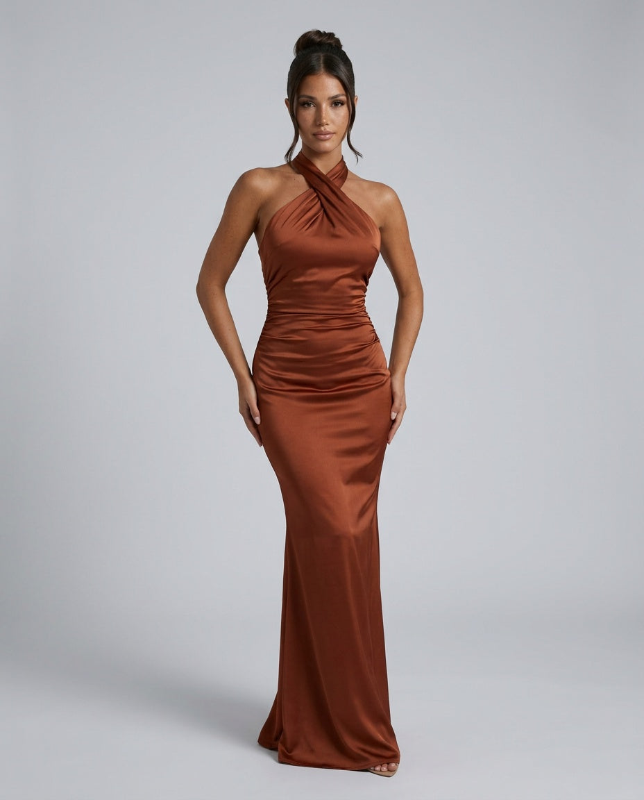 Aurelia | Crossover Halter Neck Fitted Maxi Dress