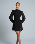 Rosa | Stand Collar Sheer Slit Mini Dress