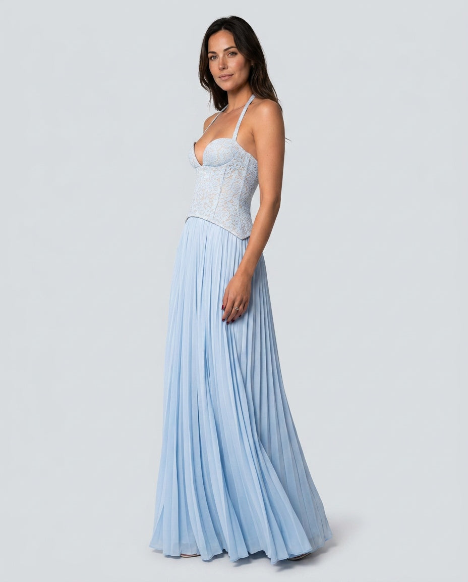 Seraphina | Sweetheart Lace Splicing Pleated Maxi Dress