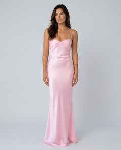 Ines | Lace-Trim Halter Neck Maxi Dress