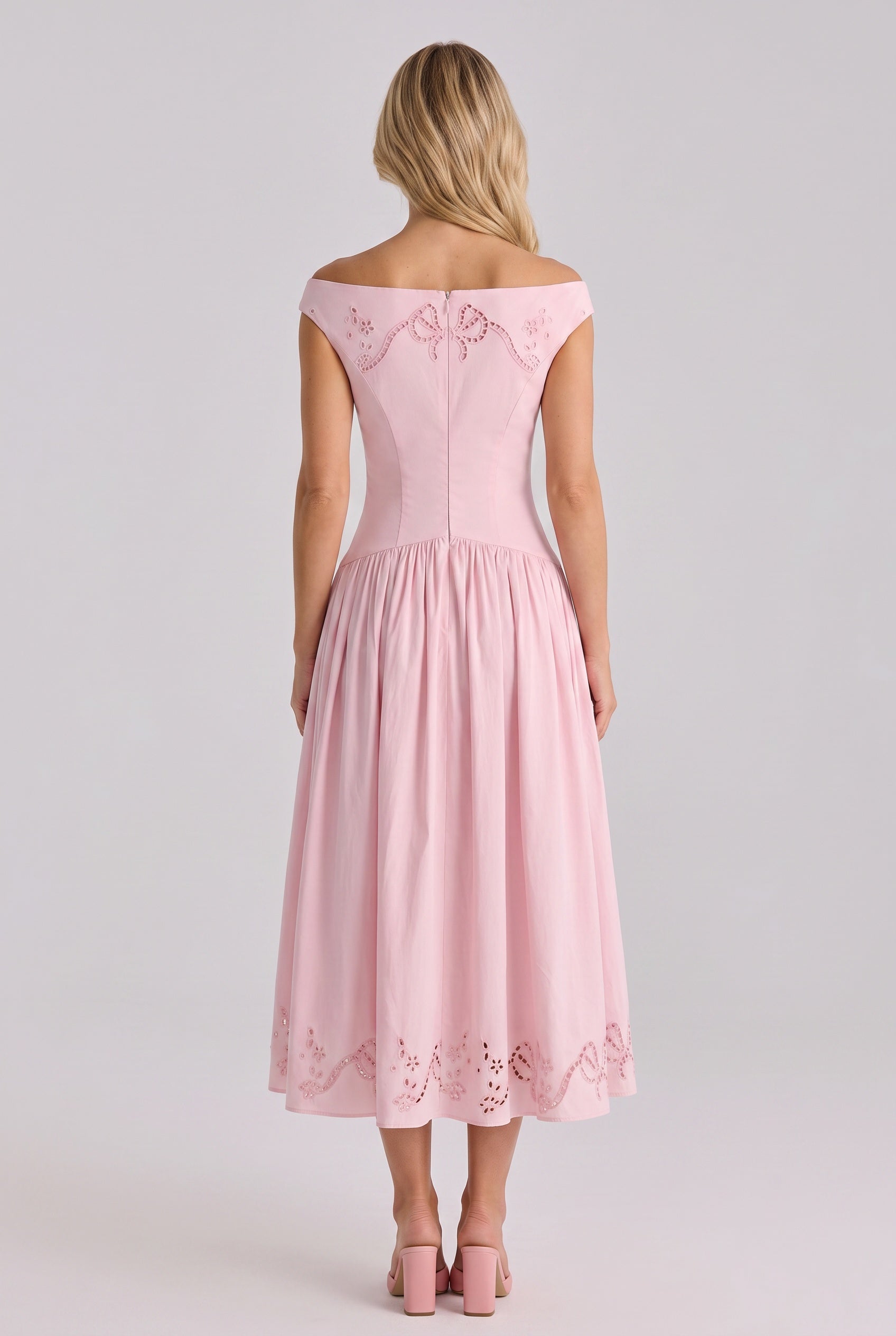 Sloane | Broderie Anglaise Off-Shoulder Midi Dress