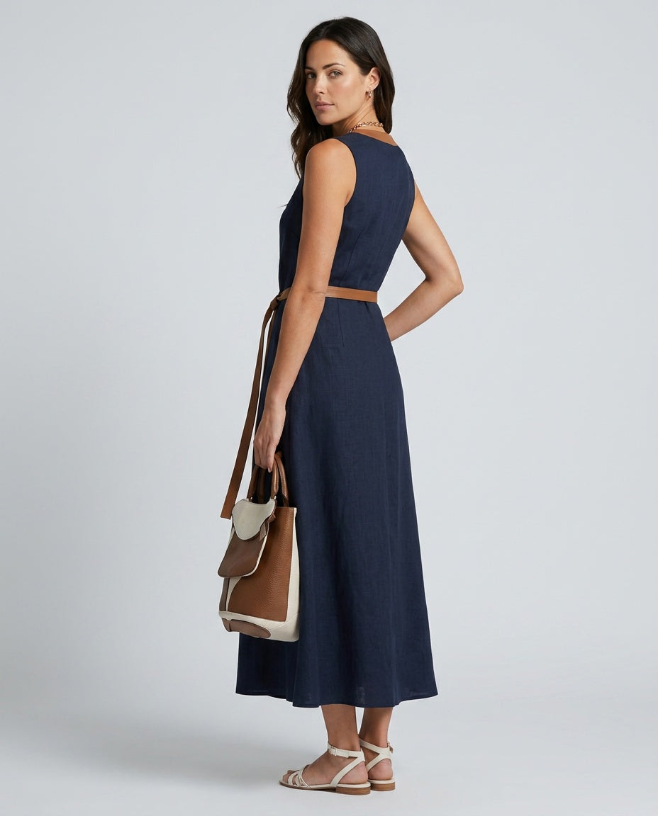Ines | Sleeveless Contrasting Trim Midi Dress