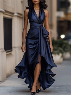 Halter Wrap Maxi Dress with High Slit for Women