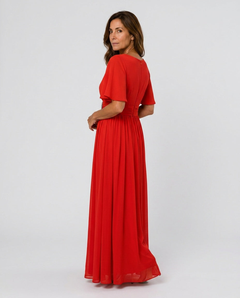 Orelia | Short Sleeve V-Neck Flowing Maxi Dress