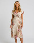 Aurelia | Flutter Sleeve Wrap Floral Stripe Midi Dress