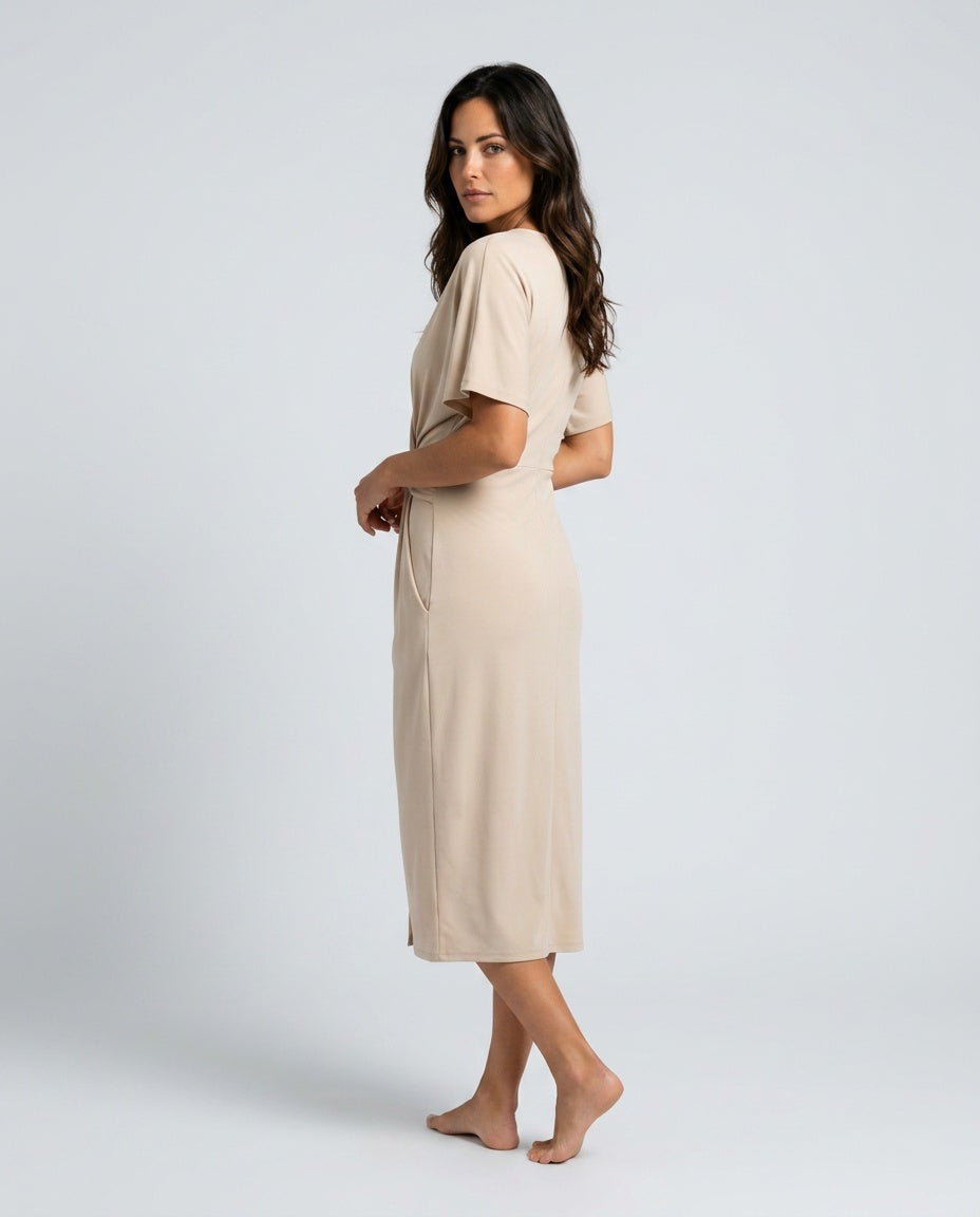 Celeste | Crossover V-Neck Tied Waist Midi Dress