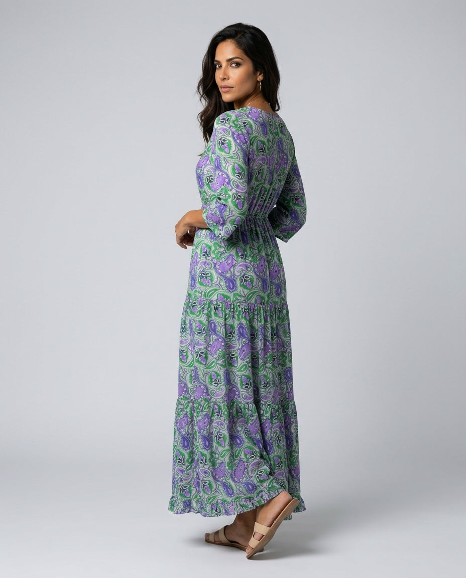 Nina | Long Sleeve V-Neck Bohemian Maxi Dress