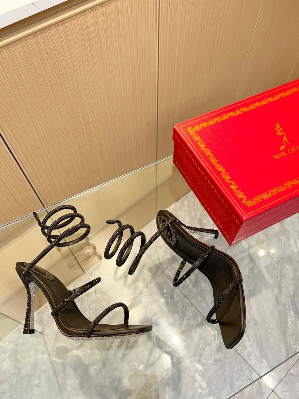 Black Cleo Crystal Strap Sandals